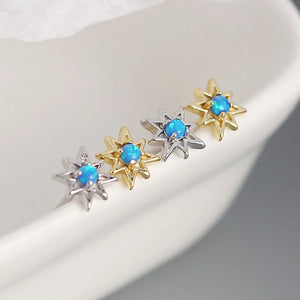 S925 Opal Stud Earrings Octagonal Star Silver Jewelry