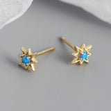 S925 Opal Stud Earrings Octagonal Star Silver Jewelry