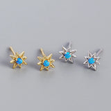 S925 Opal Stud Earrings Octagonal Star Silver Jewelry
