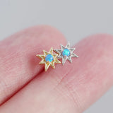 S925 Opal Stud Earrings Octagonal Star Silver Jewelry