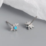 S925 Opal Stud Earrings Octagonal Star Silver Jewelry