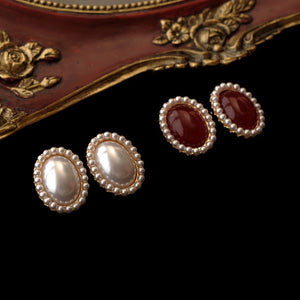 S925 Sterling Silver Oval Pearl Stud Earrings Women's Jewelry Party