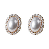 S925 Sterling Silver Oval Pearl Stud Earrings Women's Jewelry Party