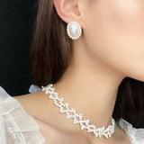 S925 Sterling Silver Oval Pearl Stud Earrings Women's Jewelry Party