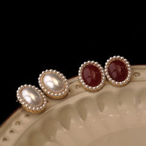 S925 Sterling Silver Oval Pearl Stud Earrings Women's Jewelry Party