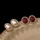S925 Sterling Silver Oval Pearl Stud Earrings Women's Jewelry Party