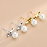 S925 Silver T Shape Pearl Stud Earrings Women K Plated Jewelry