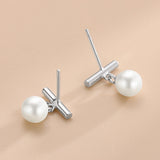S925 Silver T Shape Pearl Stud Earrings Women K Plated Jewelry