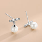 S925 Silver T Shape Pearl Stud Earrings Women K Plated Jewelry