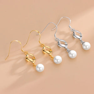 S925 Sterling Silver Tassel Hoop Earrings 6.5mm Pearls Womens Jewelry