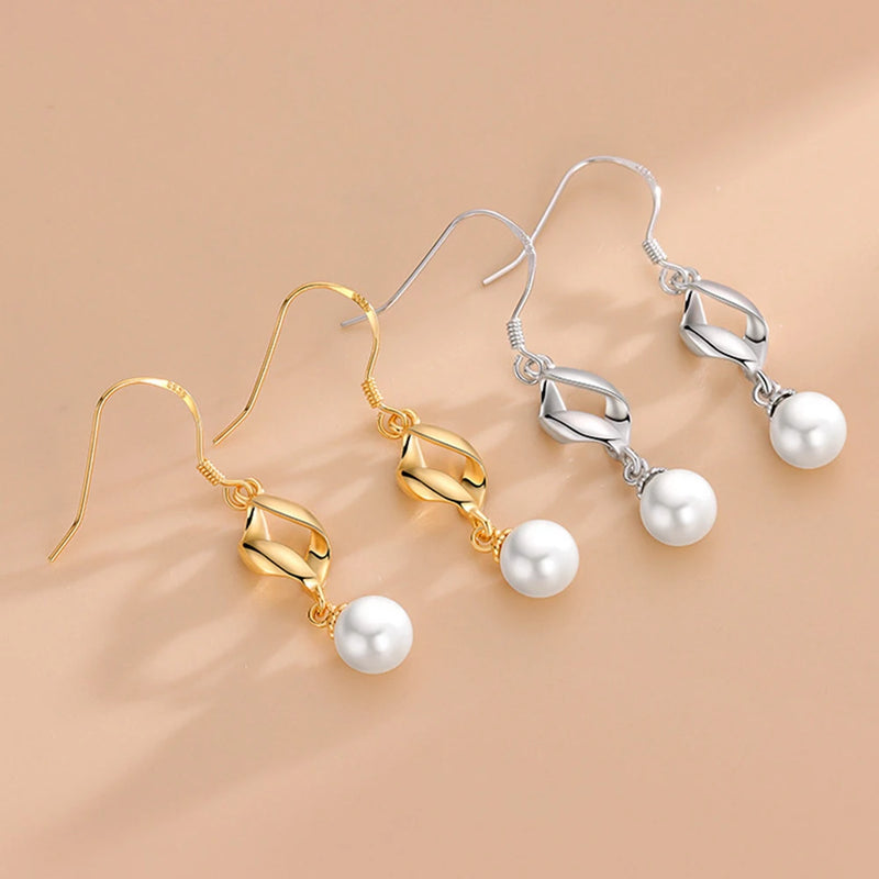 S925 Sterling Silver Tassel Hoop Earrings 6.5mm Pearls Womens Jewelry