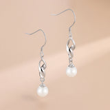 S925 Sterling Silver Tassel Hoop Earrings 6.5mm Pearls Womens Jewelry