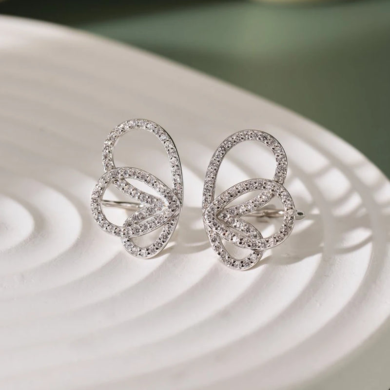 S925 Sterling Silver Butterfly Clip Earrings Zircon Jewelry Gift