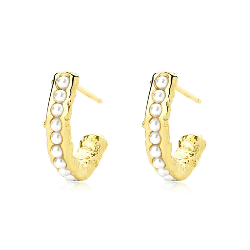 S925 Sterling Silver C Pearl Earrings Women Retro Jewelry
