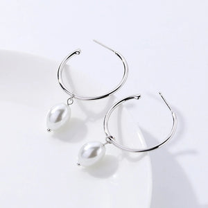 S925 Sterling Silver C-shaped Pearl Earrings Women Retro Jewelry
