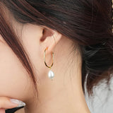S925 Sterling Silver C-shaped Pearl Earrings Women Retro Jewelry