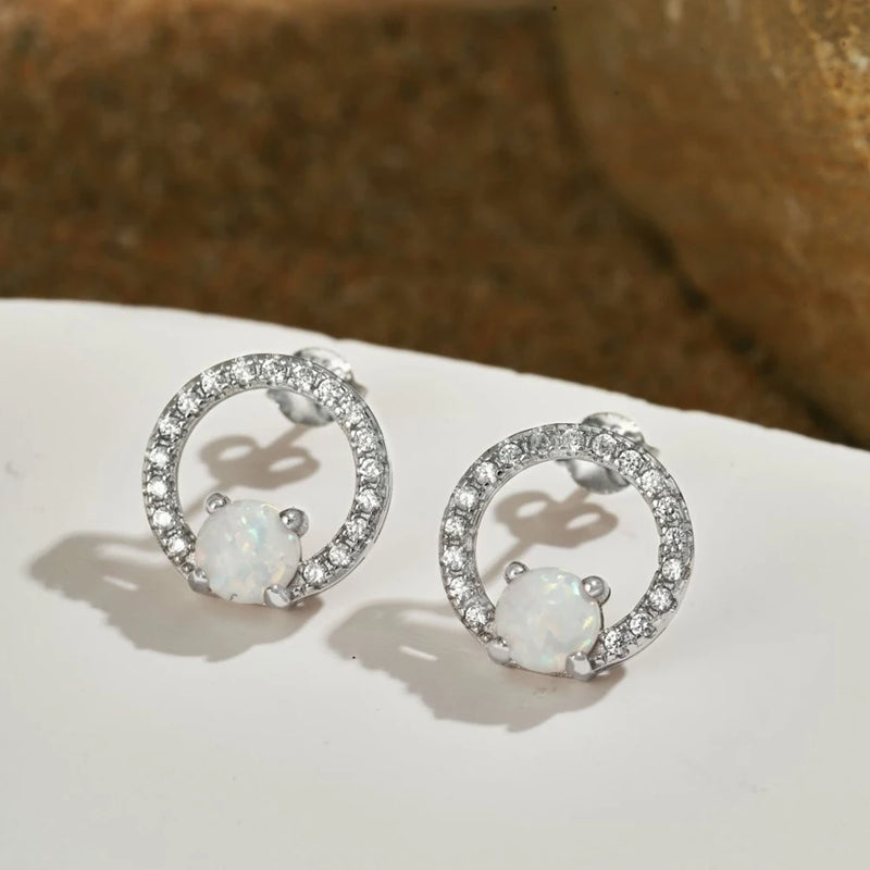 S925 Opal Circle Earrings Bright Zircon Jewelry