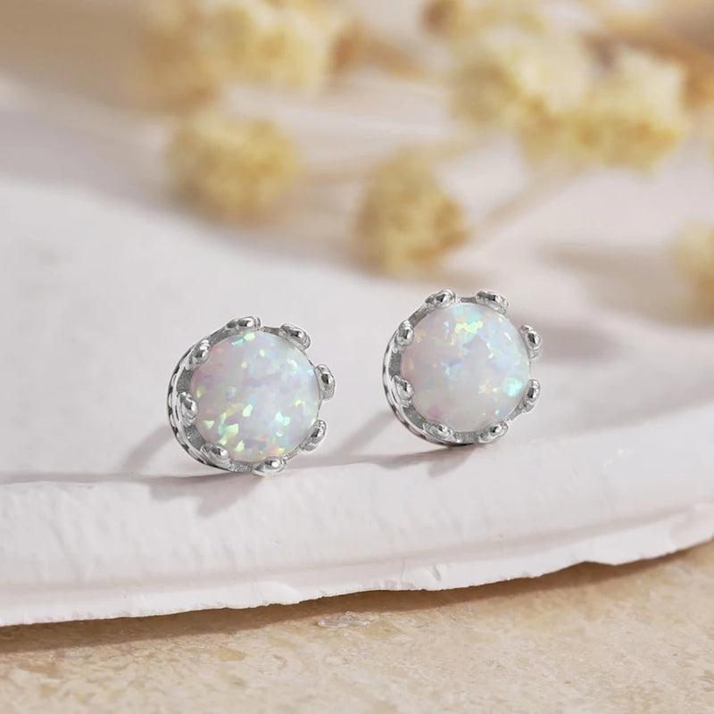 S925 Crown Opal Earrings Zircon Jewelry Girl's Gift