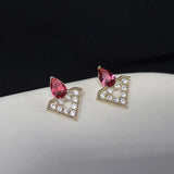 S925 Sterling Silver Cutout Red Diamond Earrings Sparkling Jewelry
