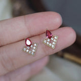 S925 Sterling Silver Cutout Red Diamond Earrings Sparkling Jewelry