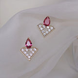 S925 Sterling Silver Cutout Red Diamond Earrings Sparkling Jewelry