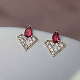 S925 Sterling Silver Cutout Red Diamond Earrings Sparkling Jewelry