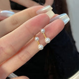 S925 Double Pearl Earrings Women Jewelry Charming Girl's Gift Party