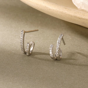 S925 Sterling Silver Zircon Line Earrings Geometric Jewelry