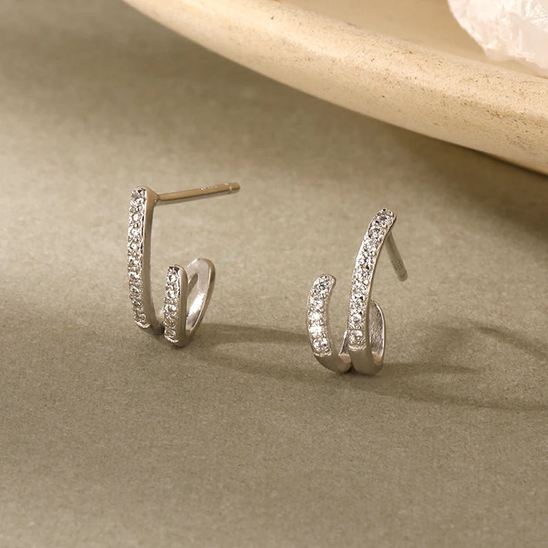 S925 Sterling Silver Zircon Line Earrings Geometric Jewelry