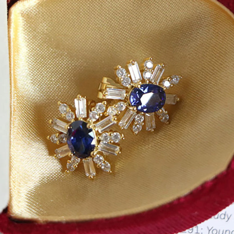 S925 Flower Earrings Sparkling Diamond Jewelry Women's Holiday Gift