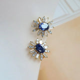 S925 Flower Earrings Sparkling Diamond Jewelry Women's Holiday Gift
