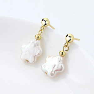 S925 Sterling Silver Flower Pearl Earrings Women Jewelry Gift