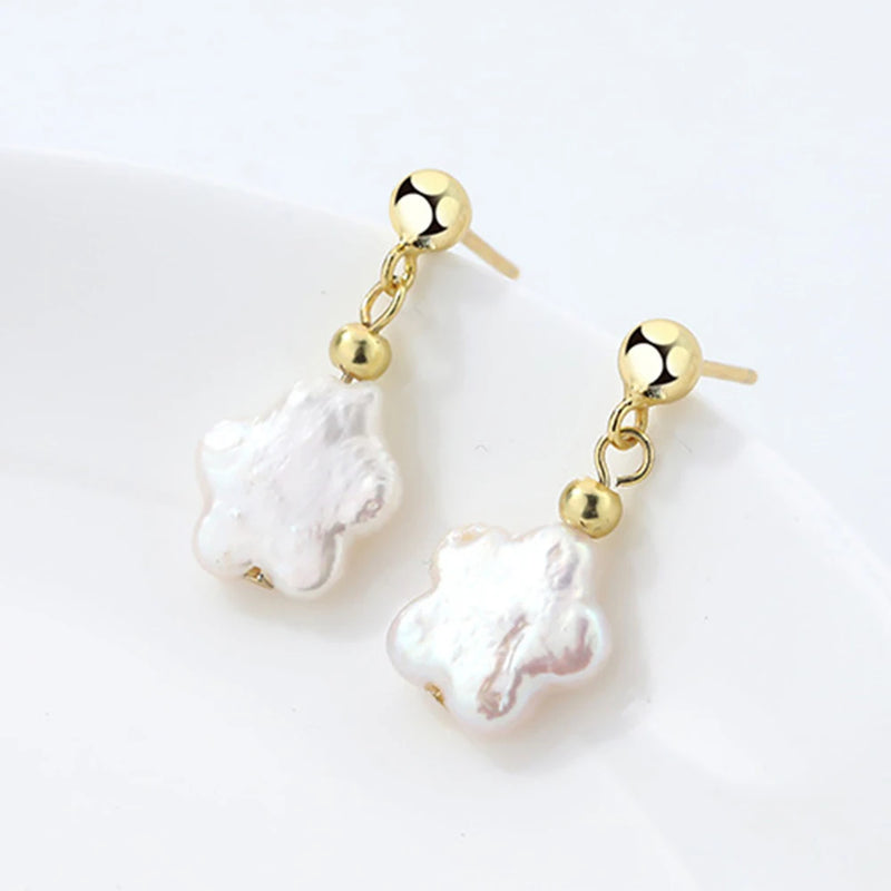 S925 Sterling Silver Flower Pearl Earrings Women Jewelry Gift