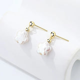 S925 Sterling Silver Flower Pearl Earrings Women Jewelry Gift