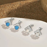 S925 Sterling Silver Geometric Opal Earrings Zircon Jewelry