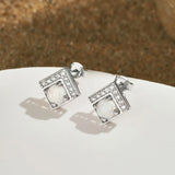 S925 Sterling Silver Geometric Opal Earrings Zircon Jewelry