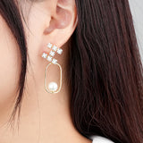 S925 Silver Geometric Pearl Zircon Earrings for Women
