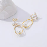 S925 Silver Geometric Pearl Zircon Earrings for Women