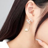 S925 Silver Geometric Pearl Zircon Earrings for Women