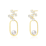 S925 Silver Geometric Pearl Zircon Earrings for Women