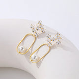 S925 Silver Geometric Pearl Zircon Earrings for Women