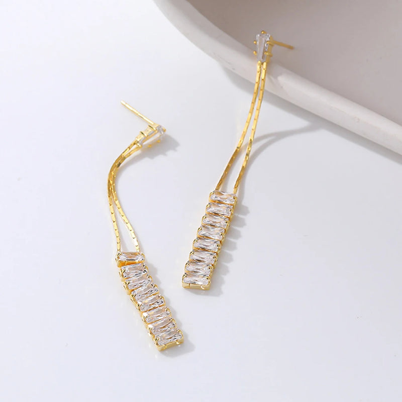 S925 Silver Geometric Tassel Earrings Zircon Jewelry Gift
