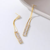 S925 Silver Geometric Tassel Earrings Zircon Jewelry Gift