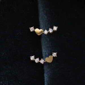 S925 Silver Heart Earrings Diamonds Women Girls' Jewelry