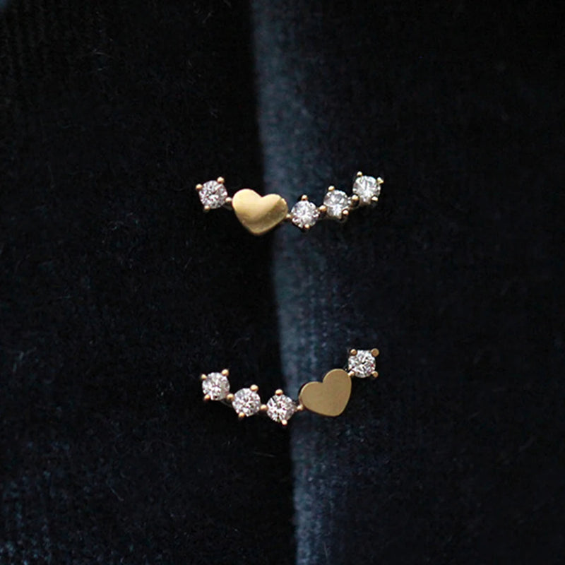 S925 Silver Heart Earrings Diamonds Women Girls' Jewelry
