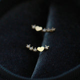 S925 Silver Heart Earrings Diamonds Women Girls' Jewelry