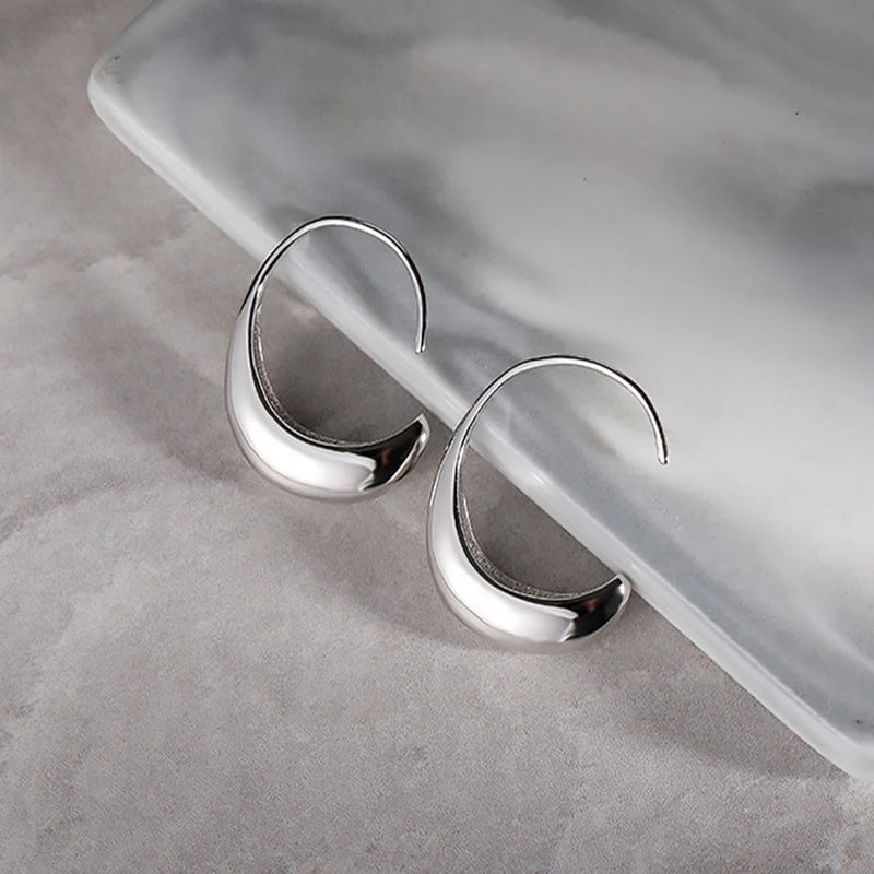 S925 Silver Hoop Earrings Geometric Metal Style Jewelry Girls' Wedding