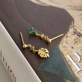 S925 Silver Leaf Earrings Asymmetrical Zircon Jewelry Girls Gift