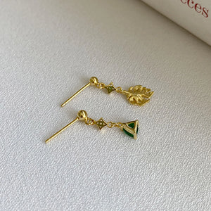 S925 Silver Leaf Earrings Asymmetrical Zircon Jewelry Girls Gift