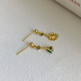 S925 Silver Leaf Earrings Asymmetrical Zircon Jewelry Girls Gift